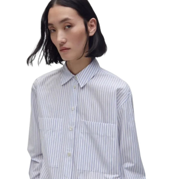 ZARA | White/Blue | STRIPED POPLIN SHIRT - Picture 6 of 12
